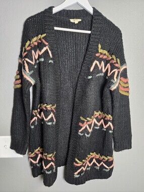 Freeway Black Long Chunky Knit Cardigan Size Small Oversized